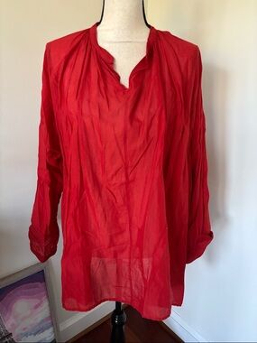 Hannoh Wessel Women's Red V-Notch Lightweight Oversized Tunic Top